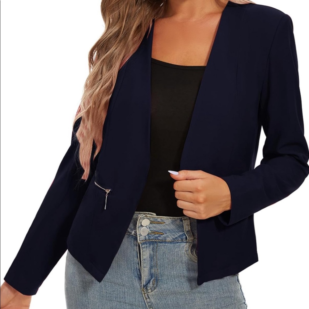 EXPRESS |  Navy Blue Blazer | Silver Zipper Pocket